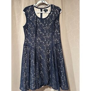 Liz Claiborne Womens Navy Lace Sheath Dress‎ Cap Sleeve Sheath Knee Length Sz 14
